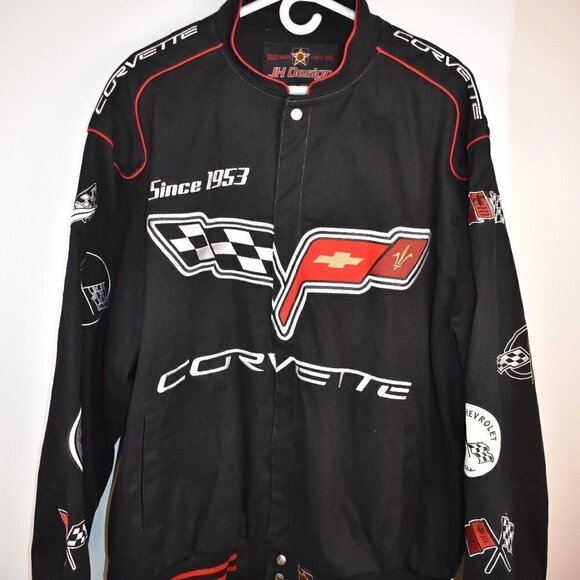 JH Design GM Other - Vintage JH Design Corvette Black Embroidered Jacket Size 3XL Race Car Full Snaps